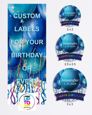 Custom Happy Birthday Label Blue